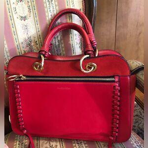 SeebyChloe Tilda Red Leather Handbag w/Sueded Bottom, Missing Crossbody Strap